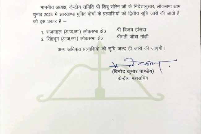 जोबा माझी झामुमों की ओर से सांसद का चुनाव लडे़गी