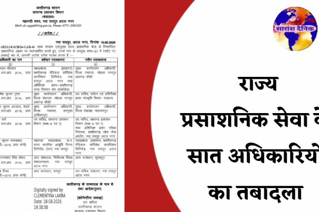 राज्य प्रशासनिक सेवा के 7 वरिष्ठ अधिकारियों का तबादला
