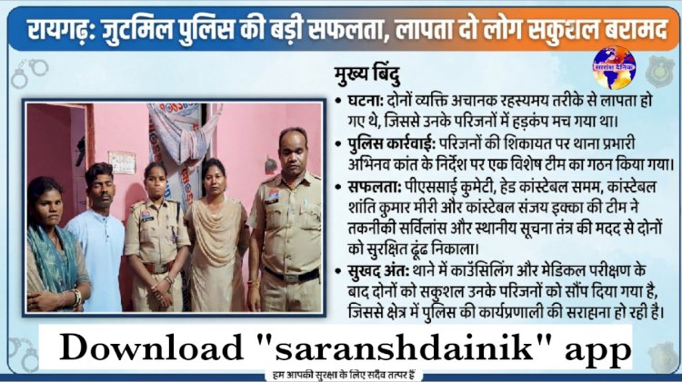 रहस्यमय तरीके से गायब दो लोगों को पुलिस ने सकुशल बरामद किया